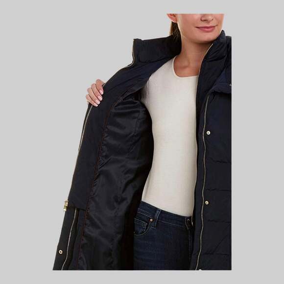 Cole Haan Signature Down Puffer Coat Navy Blue Womens Size Small Petite - Picture 4 of 15